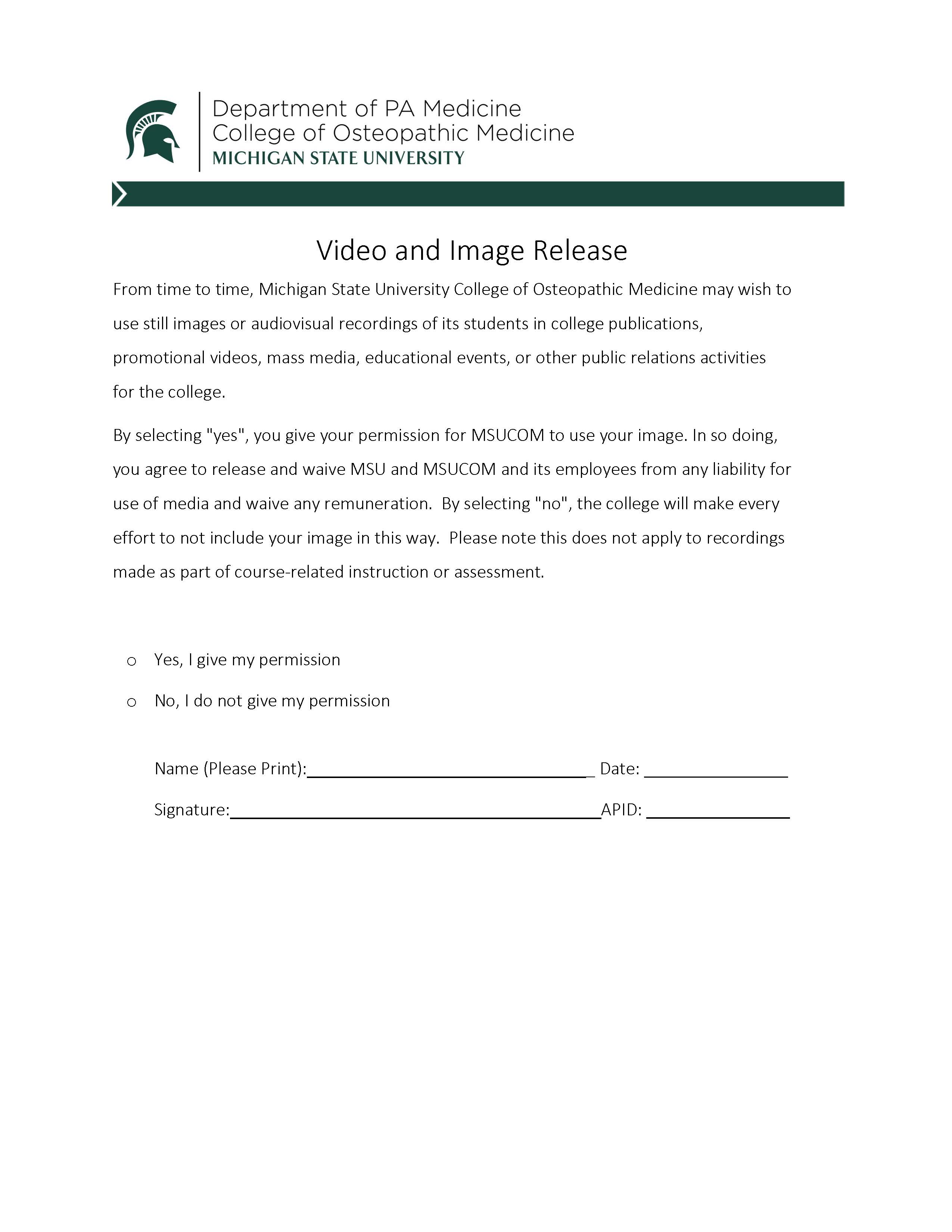 Photo Release Form. Contact PA for an accessible copy.